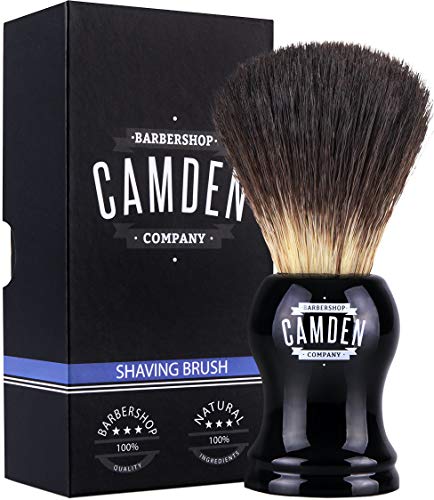 Brocha de afeitar de Camden Barbershop Company ● Vegan Badger 2.0 ● Para afeitado húmedo ● Pelo vegano parecido a tejón