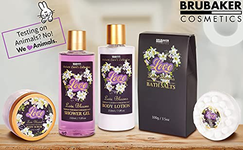 BRUBAKER Set de Baño y Ducha 'Las Flores del Amor' -7 piezas - Set de Regalo en Stiletto púrpura