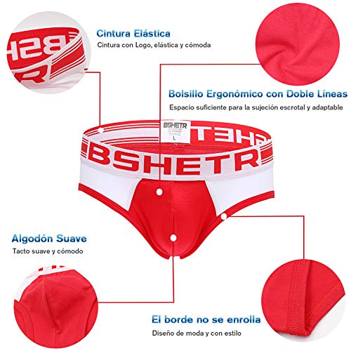 BSHETR Calzoncillos Slip de Algodón Transpirable Ropa Interior para Hombre Elástica (R688, L)