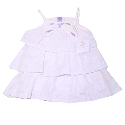 Burberry 0153I Vestito Bianco Bimba Baby Lino vestitino Abito Dresses Kids [9 MESI]