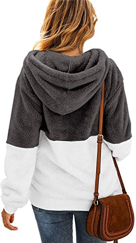 Bwiv Sudadera Mujer con Capucha Caliente Flexible Invierno Otoño en Piel Sintética Multi Color Sudadera Polar Casual Moda Amplio Gris y Blanco S