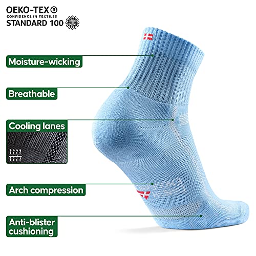 Calcetines de Running para Largas Distancias, para Hombre y Mujer, Acolchados, Transpirables, Calcetines con Compresión de Arco, Anti-Ampollas, Maratón, Negro, Pack de 3 (Azul claro, EU 39-42)