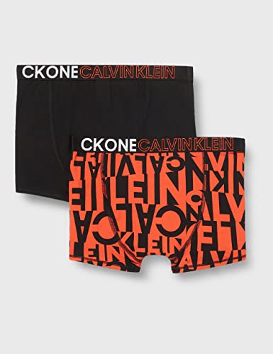 Calvin Klein 2PK Trunks Baadores Ajustados para Hombre, Brokenstripeorangeaop/Pvhblack, 10 años para Niños