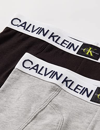 Calvin Klein 2PK Trunks Baadores Ajustados para Hombre, Greyheather/Pvhblack, 8 años para Niños