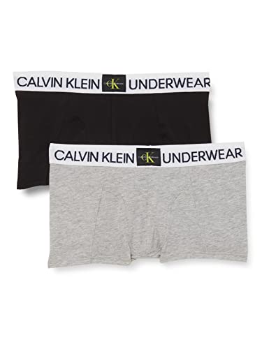 Calvin Klein 2PK Trunks Baadores Ajustados para Hombre, Greyheather/Pvhblack, 8 años para Niños