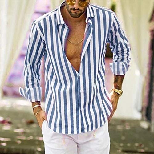 Camisa para Hombre, Manga Larga, Slim Fit, Raya Camisa Elástica Formal Casual para Hombre