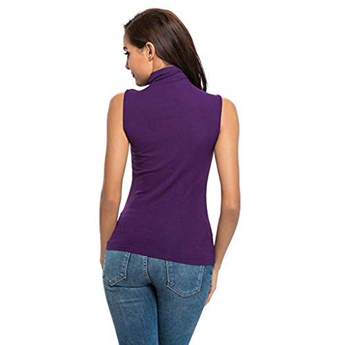 Camisetas sin Mangas Mujer,SHOBDW Primavera Verano Sin Mangas Sólido Suave Slim Fit Cuello Alto Frío Hombro Camiseta Blusa Moda Diario Casual Tank Tops para Mujeres(Púrpura,XL)