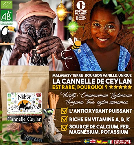 Canela Ceylan Bio Superior de Madagascar Polvo ⭐ 200 Gr ⭐ Nabür Gourmet - Premium, Certificado FR-BIO-01 - Fragancia Sutil y Fragancia Intensa