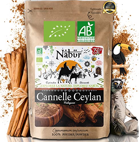 Canela Ceylan Bio Superior de Madagascar Polvo ⭐ 200 Gr ⭐ Nabür Gourmet - Premium, Certificado FR-BIO-01 - Fragancia Sutil y Fragancia Intensa