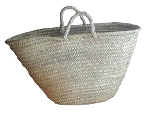 Capazo de Palma Básico, con Asas Corta de Pita. Cesto o Bolso de Mimbre para la Playa, Fibras Naturales. (9V, Aprox. 48x29 cm)