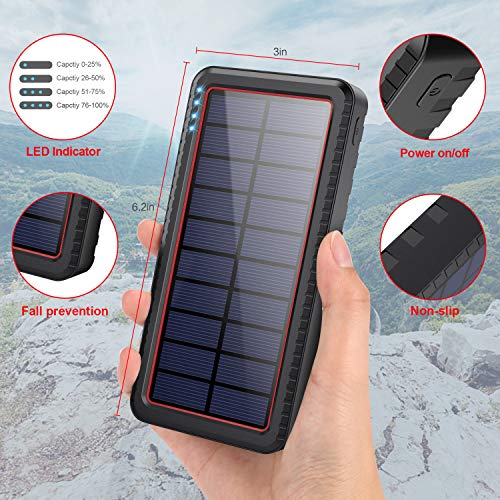 Cargador Solar, Batería Externa Solar 26800mAh con Entrada Tipo C y 2 Salidas USB, Power Bank Solar de Carga Rápida con Linterna LED para Deportes al Aire Libre