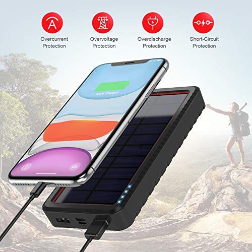 Cargador Solar, Batería Externa Solar 26800mAh con Entrada Tipo C y 2 Salidas USB, Power Bank Solar de Carga Rápida con Linterna LED para Deportes al Aire Libre