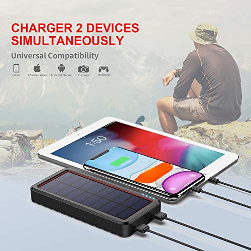 Cargador Solar, Batería Externa Solar 26800mAh con Entrada Tipo C y 2 Salidas USB, Power Bank Solar de Carga Rápida con Linterna LED para Deportes al Aire Libre