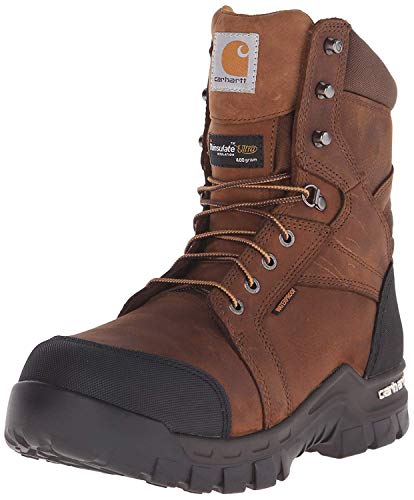 Carhartt Men's 8" Rugged Flex Insulated Waterproof Breathable Safety Toe Leather Work Boot CMF8389, Brown, 11 W US