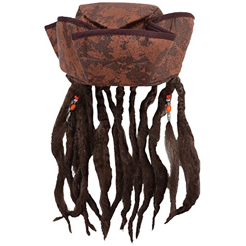 Caribbean Jack Sparrow Fancy Dress Hat With Hair & Beads (peluca)