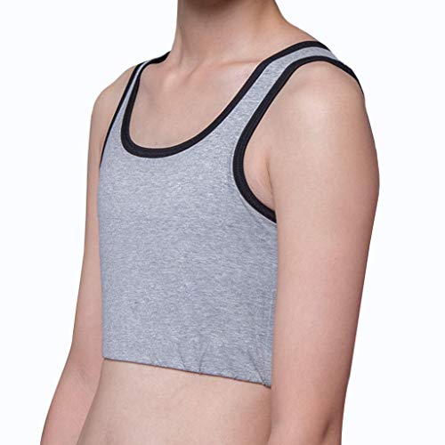 Carpeta de Pecho Tomboy Trans Lesbiana Camiseta Sin Mangas Corsé de Vendaje Súper Elástico Sujetador Deportivo Corto de Algodón Body Sculpting (Color : Gray, Size : XX-Large)