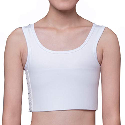 Carpeta de Pecho Tomboy Trans Lesbiana Camiseta Sin Mangas Corsé de Vendaje Súper Elástico Sujetador Deportivo Corto de Algodón Body Sculpting (Color : White, Size : X-Large)