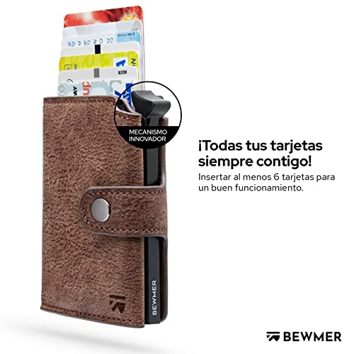 Cartera Tarjetero BEWMER 2 para Hombre y Mujer con Monedero | Billetera Minimalista Porta Tarjetas de Crédito (Protección RFID), Billetes y Monedas (Marrón)