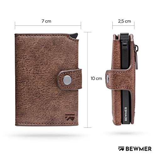 Cartera Tarjetero BEWMER 2 para Hombre y Mujer con Monedero | Billetera Minimalista Porta Tarjetas de Crédito (Protección RFID), Billetes y Monedas (Marrón)