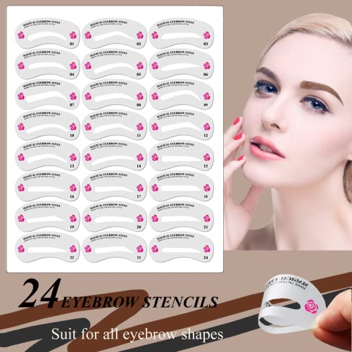 Cejas Maquillaje,27 Kit Polvo Para Cejas Perfectas Con Pinceles Para Cejas,Sello De Cejas,24 Plantilla Cejas Reutilizables,Tinte Polvo De Sello De Cejas Impermeable Para Hombres Y Mujeres