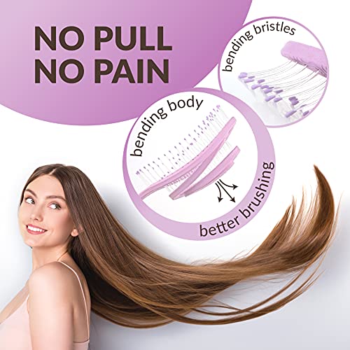 Cepillo Pelo Antitirones niña y adultos - Cepillo desenredante de fibra natural - exclusivas cerdas de flexión ultra suaves y con cuerpo - Se desliza con facilidad, 1 pieza - 1 pieza - Color Violeta