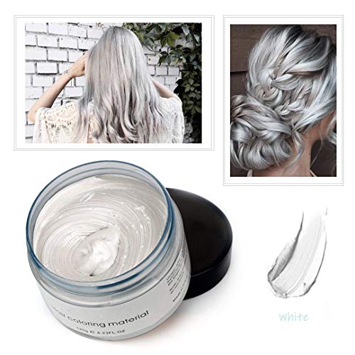 Cera de Color Para el Cabello, Tinte de Cabello Temporal Mujer y Hombre, Cera Pelo DIY, Fórmula Planta Lavable Cera de Peinado Natural Mate 4.23 OZ - Blanco