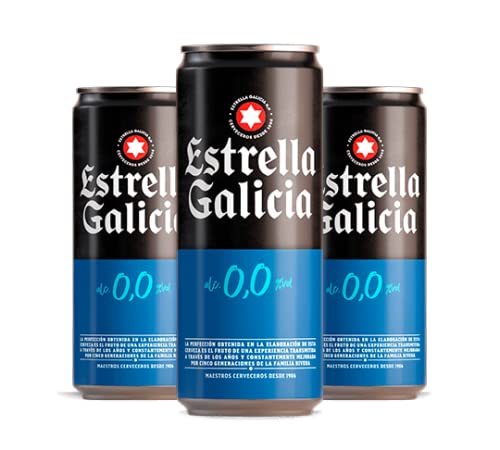 Cerveza sin alcohol Estrella Galicia 0,0 Cerveza - Pack de 24 latas x 330 ml - Total: 7.92 L