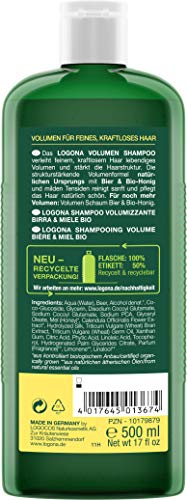 Champú Volumen de Cerveza & Miel Bio, aporta al Pelo Fino un Volumen de ensueño, fortalece y aporta Riqueza, Acabado Brillante, con extractos de Plantas Bio, de LOGONA cosmética Natural