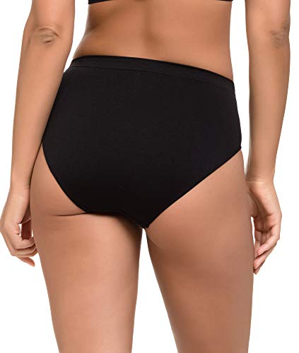 Channo Pack de 6 Bragas Clásicas Básicas Mujer de Licra sin Costuras Efecto Invisible Midi Altas Color Liso. Negro XXL