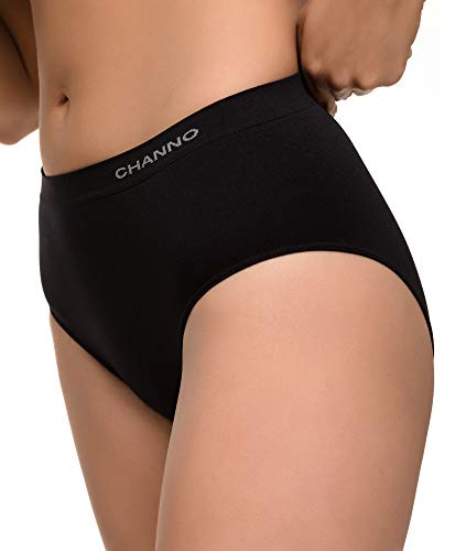 Channo Pack de 6 Bragas Clásicas Básicas Mujer de Licra sin Costuras Efecto Invisible Midi Altas Color Liso. Negro XXL