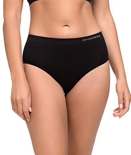 Channo Pack de 6 Bragas Clásicas Básicas Mujer de Licra sin Costuras Efecto Invisible Midi Altas Color Liso. Negro XXL