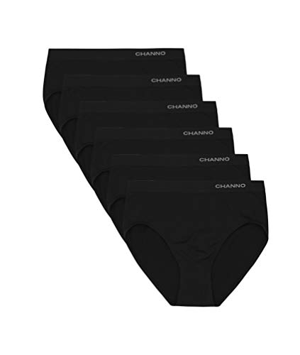 Channo Pack de 6 Bragas Clásicas Básicas Mujer de Licra sin Costuras Efecto Invisible Midi Altas Color Liso. Negro XXL