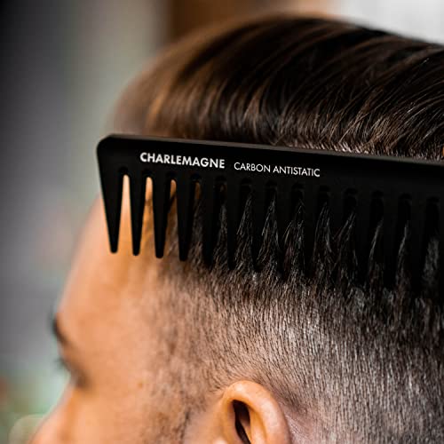 Charlemagne Peine para hombre | peine de carbono premium a prueba de roturas para cabello y barba | dentado grueso | grueso peine del pelo antiestático para barberos | peinado para hombres y mujeres