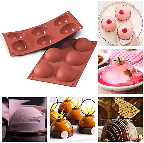 Chostky - Moldes de silicona semiesférica, 6 unidades, molde de silicona para hornear para chocolate, tartas, cúpula, mousse, gelatina, pudín, helado, charola (3 tamaños)