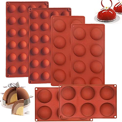 Chostky - Moldes de silicona semiesférica, 6 unidades, molde de silicona para hornear para chocolate, tartas, cúpula, mousse, gelatina, pudín, helado, charola (3 tamaños)