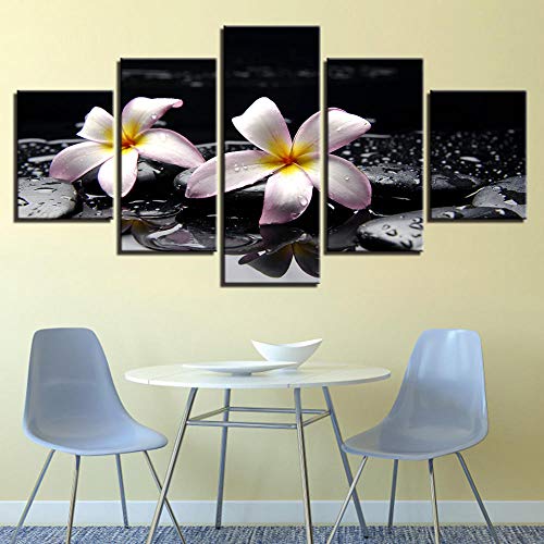 CHUADIAD Imágenes artísticas de Pared en Lienzo, Carteles Impresos en HD, 5 Piezas, Pinturas de Piedras de Flores de Plumeria Rubra para la decoración del hogar de la Sala de Estar-Sin Marco