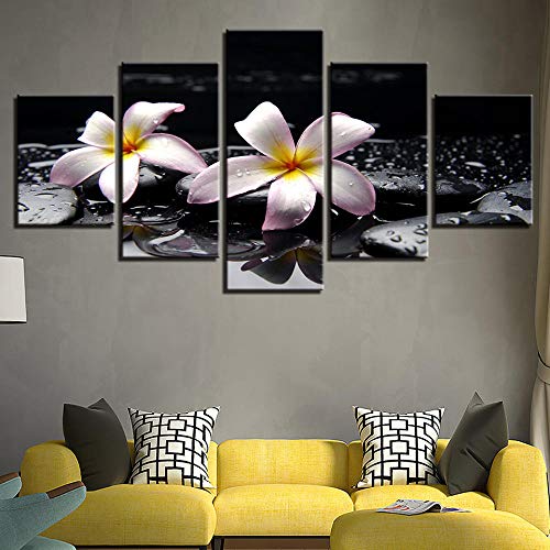 CHUADIAD Imágenes artísticas de Pared en Lienzo, Carteles Impresos en HD, 5 Piezas, Pinturas de Piedras de Flores de Plumeria Rubra para la decoración del hogar de la Sala de Estar-Sin Marco