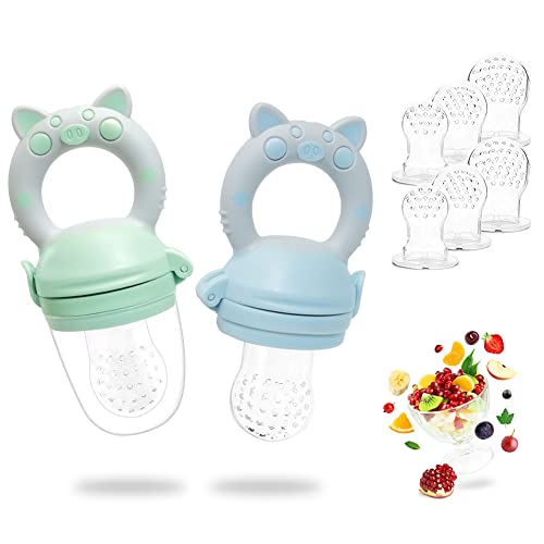 Chupete Fruta Bebe - RIGHTWELL 2 Pcs Chupetes Frutas para Bebés y Niños Pequeños con 6 Tetinas de Silicona sin BPA para Mordedor Verdura Papilla Alimentación Suplementaria