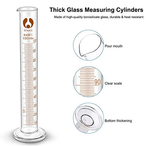 Cilindros de Medición, JESSTOLO 5 Piezas Juego de Cilindro de Medicion de Vidrio 5ml 10ml 25ml 50ml 100ml, con 3 Pipetas de Vidrio, 3 Cepillos de Limpieza y 2 Varillas de Agitación de Vidrio