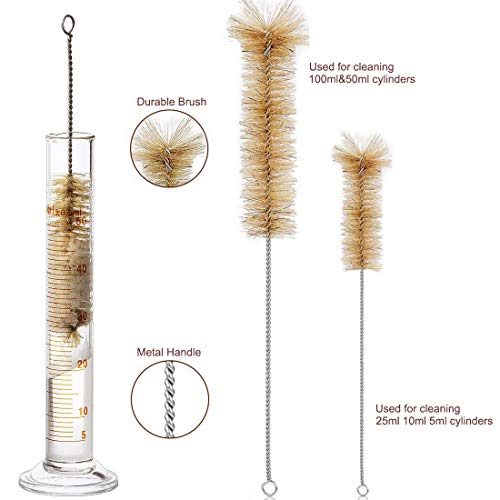 Cilindros de Medición, JESSTOLO 5 Piezas Juego de Cilindro de Medicion de Vidrio 5ml 10ml 25ml 50ml 100ml, con 3 Pipetas de Vidrio, 3 Cepillos de Limpieza y 2 Varillas de Agitación de Vidrio