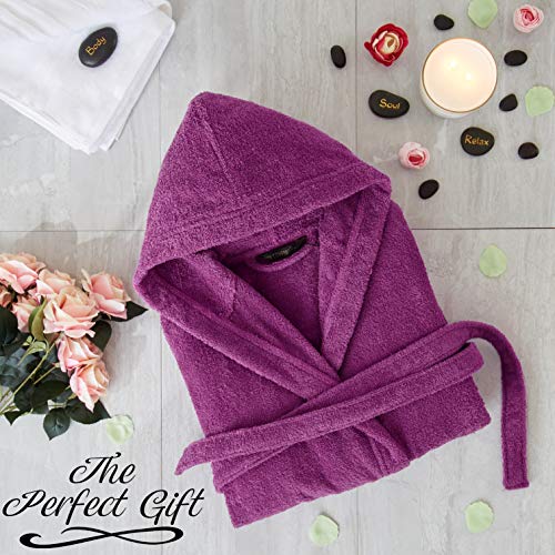 CityComfort Albornoz Mujer Baño, Ropa Mujer 100% Algodon, Bata de Casa Mujer con Capucha Suave y Absorbente, Regalos para Mujer y Chica Adolescente Talla S - XL (Orquidea Salvaje, M)