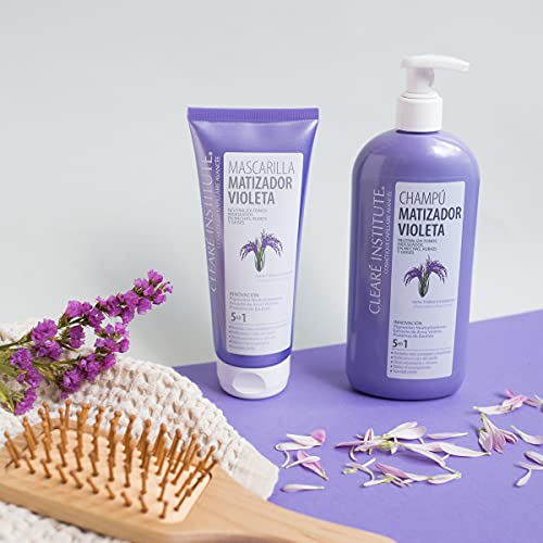 Clearé Institute | Champú Matizador Violeta | Neutraliza Tonos Indeseados | Champú Morado Matizador Especial Pelo Teñido, Rubio, Decolorado o Grises | 96.6% de Ingredientes Naturales. 400ml