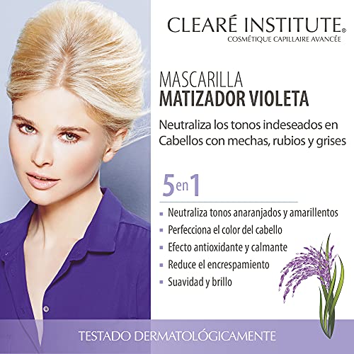 Clearé Institute Mascarilla Matizadora Violeta | Neutraliza Tonos Indeseados | Mascarilla Matizante Morada Especial en Mechas, Rubios y Grises | 98,3% Ingredientes Naturales y Arroz Violeta. 200ml