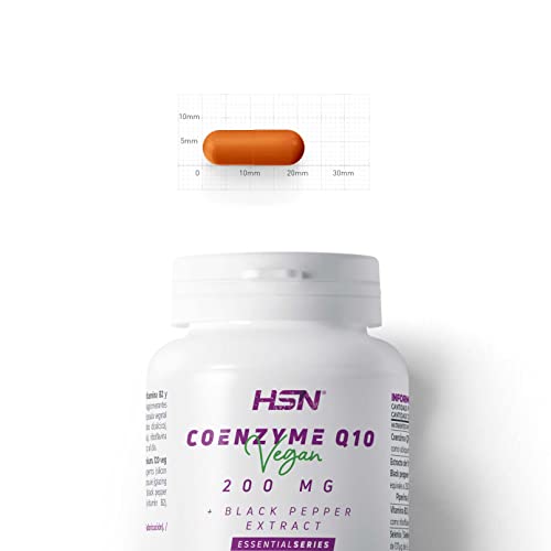 Coenzima Q10 200mg de HSN | 120 Cápsulas Vegetales de Ubiquinona Q10 con Pimienta Negra (Piperina) para Máxima Biodisponibilidad y Absorción | Suministro para 4 Meses | No-GMO, Vegano, Sin Gluten