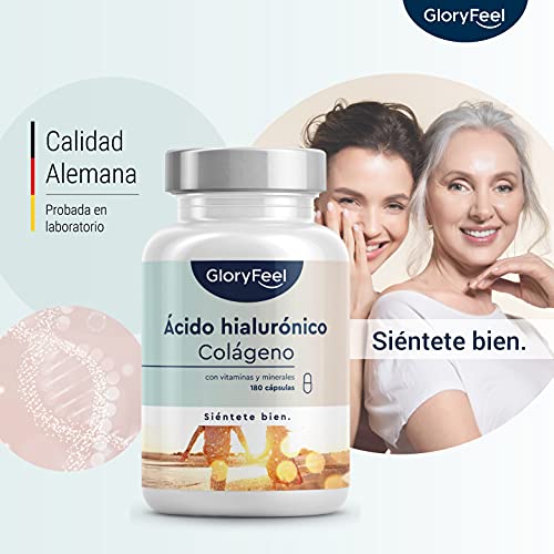 Colágeno + Ácido hialurónico + Vitamina C natural + Biotina + Zinc + Selenio + Extracto de bambú - Para la piel, articulaciones, los huesos y el cabello -180 cápsulas (Suministro para 3 meses)