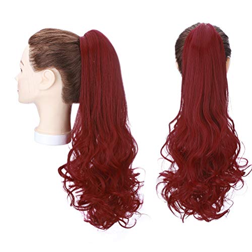 Coleta Postiza con Pinza Claw Ponytail Extensions de Cabello Natural Clip Pelo Sintético Coletero Postizo Lisa a Rizado Ondulado Se Ve Natural 45cm Rojo oscuro