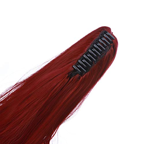 Coleta Postiza con Pinza Claw Ponytail Extensions de Cabello Natural Clip Pelo Sintético Coletero Postizo Lisa a Rizado Ondulado Se Ve Natural 45cm Rojo oscuro