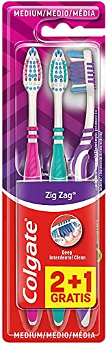 COLGATE Colgate Zig-Zag Medium - Cepillo de dientes - Mango con 25% de plástico reciclado - Juego de 3