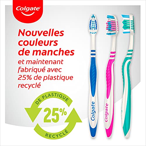 COLGATE Colgate Zig-Zag Medium - Cepillo de dientes - Mango con 25% de plástico reciclado - Juego de 3