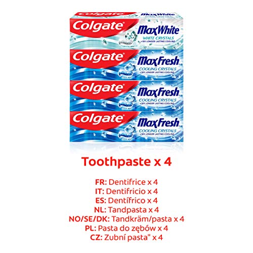 Colgate Kit Max Fresh y Max White, Pasta de Dientes, Pack 3 Uds Max Fresh x 75ml + 1 Ud Max White x 75ml